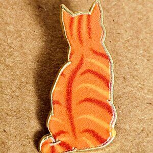Orange Tabby Cat Silhouette Enamel Lapel Pin, Gold Frame, Cat Lover Jacket Pin